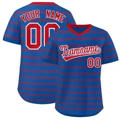 Royal Red Horizontal Stripe Pullover Baseball Jersey 1