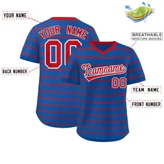 Royal Red Horizontal Stripe Pullover Baseball Jersey 2