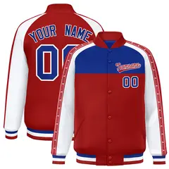 Royal Red K-Ribbon Raglan Color Block Varsity Letterman Jacket 1