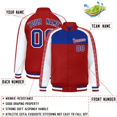 Royal Red K-Ribbon Raglan Color Block Varsity Letterman Jacket 2