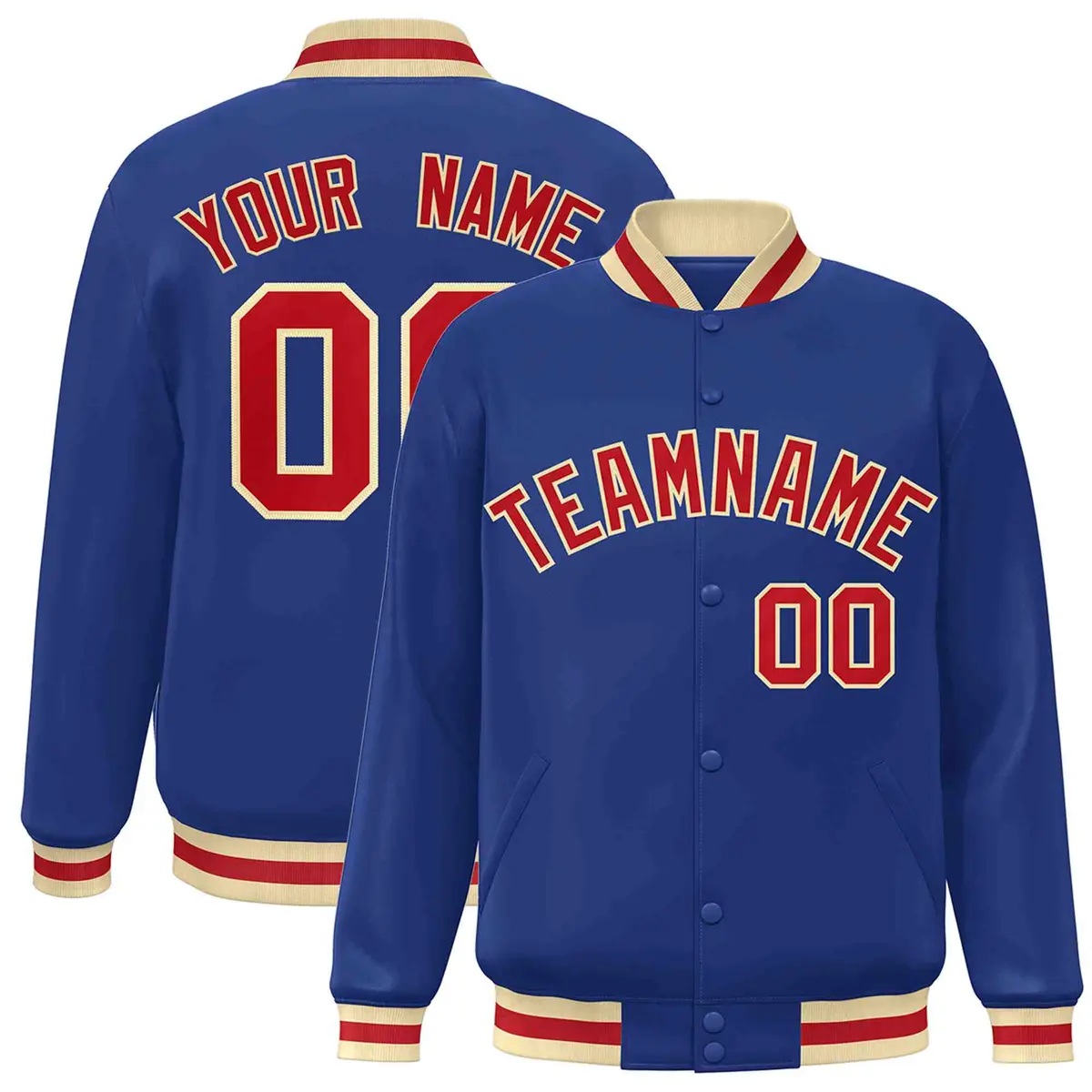 Royal Red-Khaki Classic Varsity Full-Snap Letterman Jacket