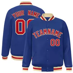 Royal Red-Khaki Classic Varsity Full-Snap Letterman Jacket 1