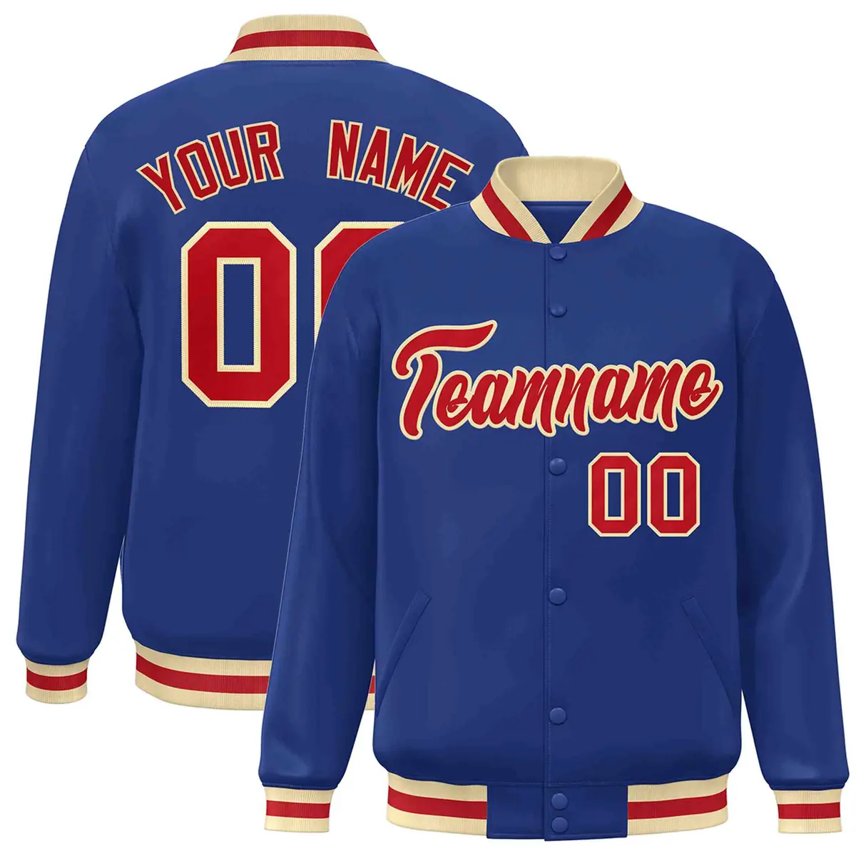 Royal Red-Khaki Classic Varsity Full-Snap Letterman Jacket