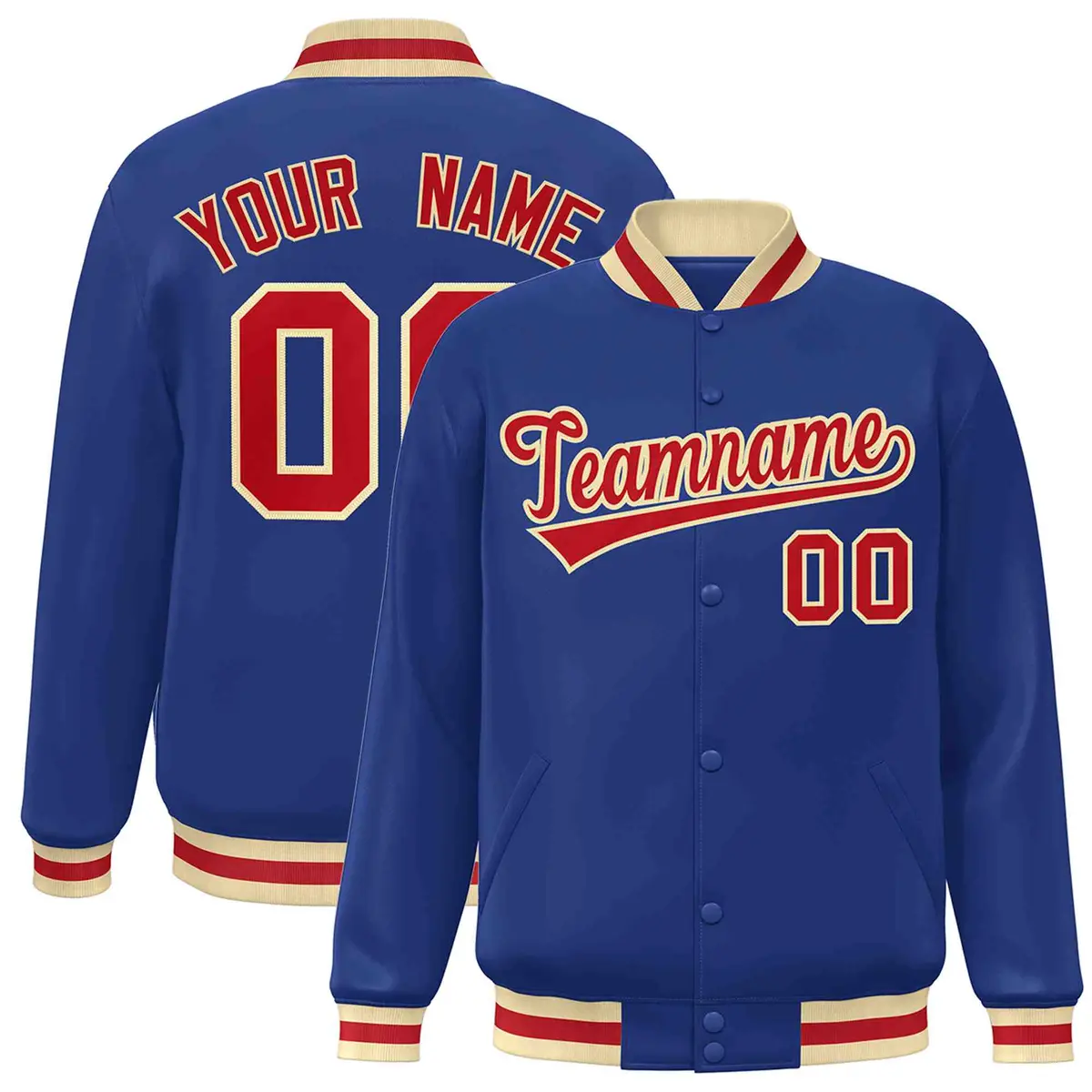 Royal Red-Khaki Classic Varsity Full-Snap Letterman Jacket