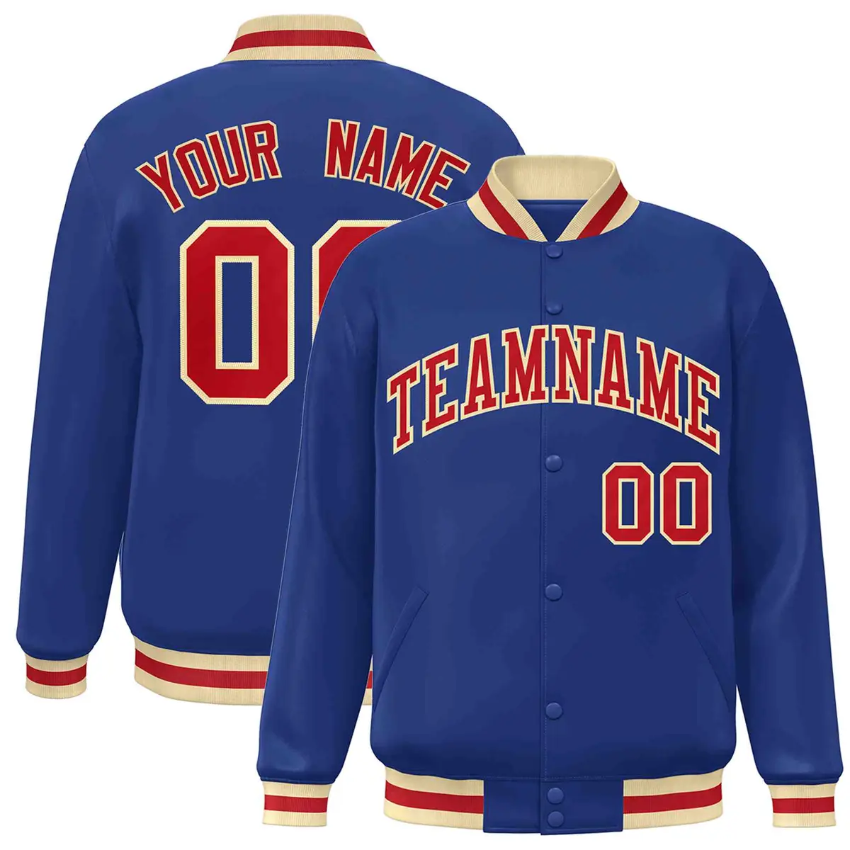 Royal Red-Khaki Classic Varsity Full-Snap Letterman Jacket