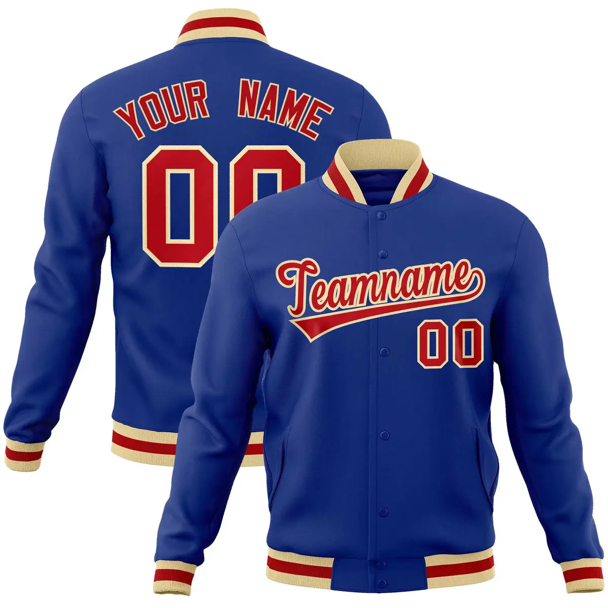 Royal Red-Khaki Classic Varsity Full-Snap Letterman Jacket