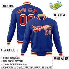 Royal Red-Khaki Classic Varsity Full-Snap Letterman Jacket 4