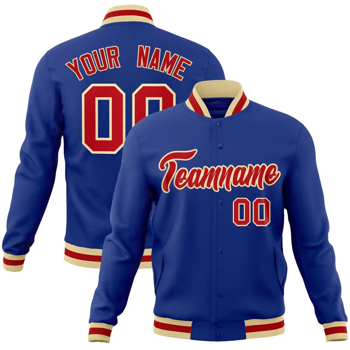 Royal Red-Khaki Classic Varsity Full-Snap Letterman Jacket