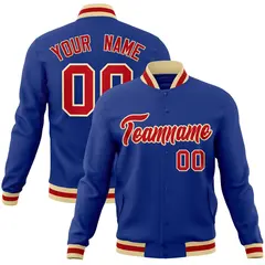 Royal Red-Khaki Classic Varsity Full-Snap Letterman Jacket 1