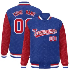 Royal Red L Pattern Varsity Full-Snap Raglan Letterman Baseball Jacket