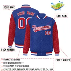 Royal Red L Pattern Varsity Full-Snap Raglan Letterman Baseball Jacket 2