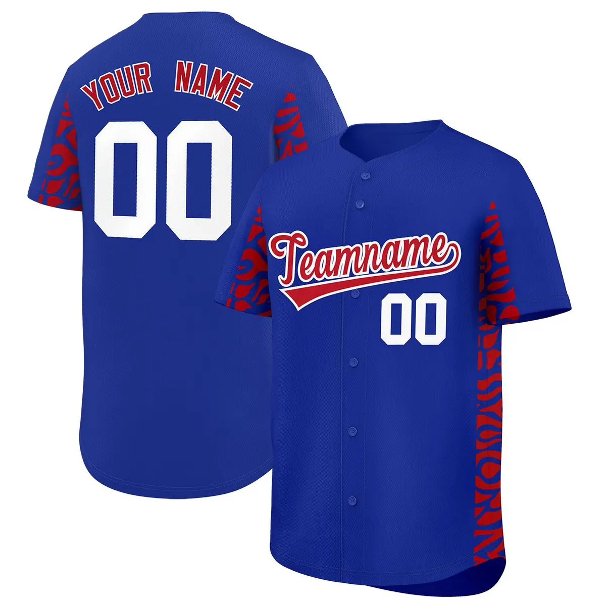 Royal Red Leopard Graffiti Side Baseball Jersey