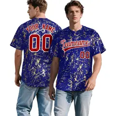 Royal Red Metallic Gold Splatter Baseball Jersey 1