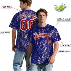 Royal Red Metallic Gold Splatter Baseball Jersey 2