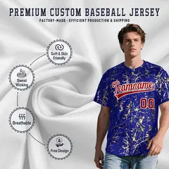 Royal Red Metallic Gold Splatter Baseball Jersey 3