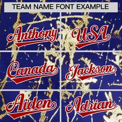 Royal Red Metallic Gold Splatter Baseball Jersey 4