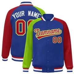 Royal Red-Neon Green Varsity Raglan Letterman Bomber Jacket