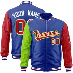 Royal Red-Neon Green Varsity Raglan Letterman Bomber Jacket