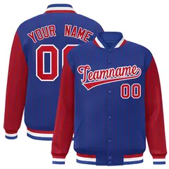 Royal Red Pinstripe Raglan Varsity Letterman Baseball Jacket 1