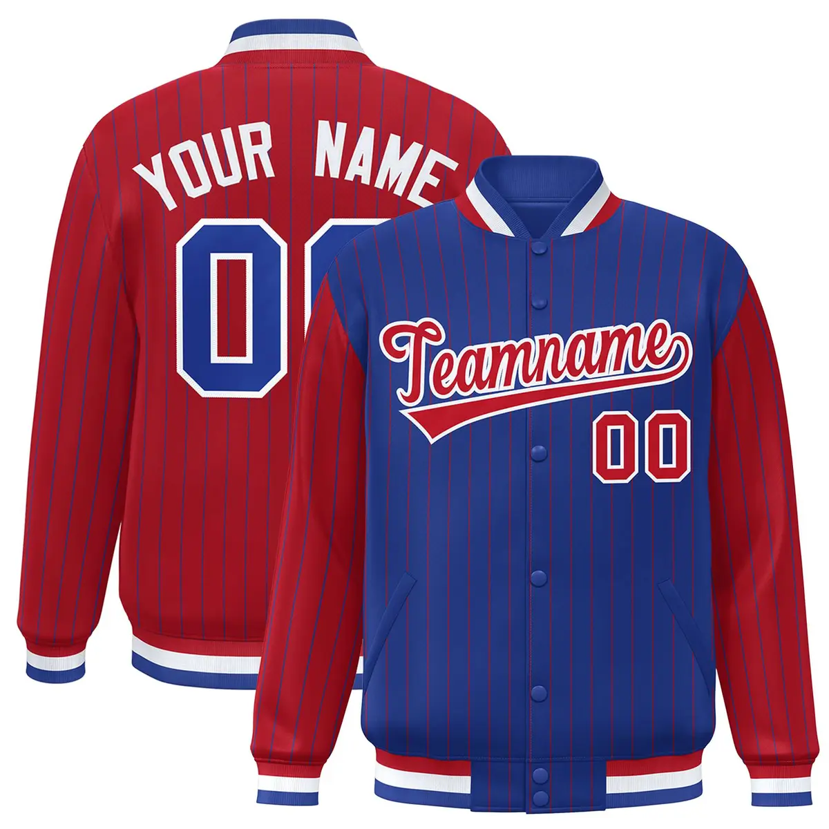 Royal Red Pinstripe Raglan Varsity Letterman Baseball Jacket