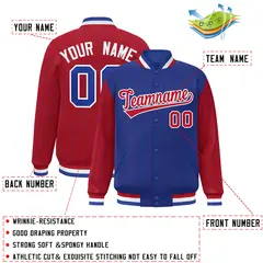 Royal Red Pinstripe Raglan Varsity Letterman Baseball Jacket 2