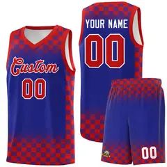 Royal Red Plaid Pattern Basketball Jersey Sports Uniform 1