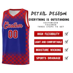 Royal Red Plaid Pattern Basketball Jersey Sports Uniform 2