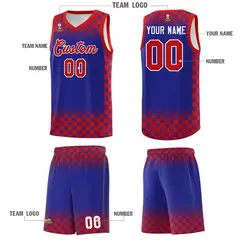 Royal Red Plaid Pattern Basketball Jersey Sports Uniform 5