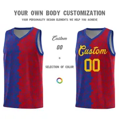 Royal Red Puzzle Pattern Splid Basketball Kits 3