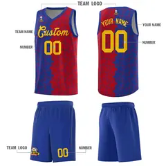 Royal Red Puzzle Pattern Splid Basketball Kits 5
