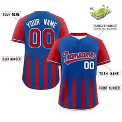 Royal Red Raglan Gradient Thick Stripe Baseball Jersey 2