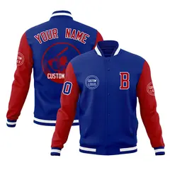 Royal Red Raglan Sleeves Full-Snap Varsity Letterman Jacket