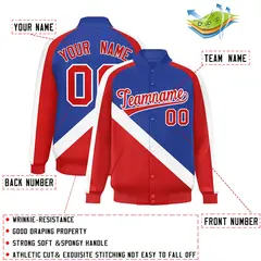 Royal Red Raglan Varsity Full-Snap Letterman Baseball Jacket 2