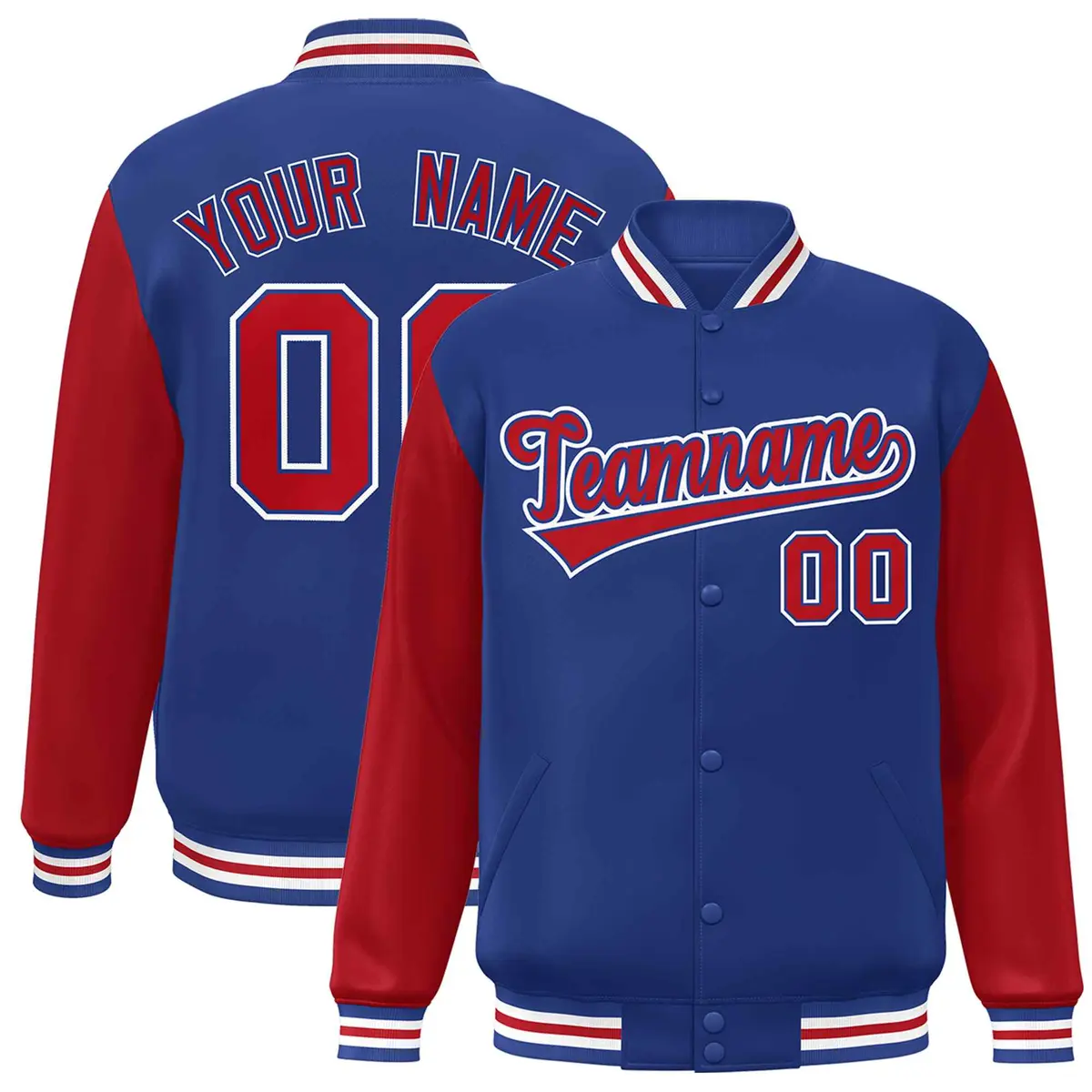 Royal Red Raglan Varsity Full-Snap Letterman Jacket