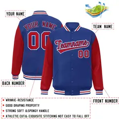 Royal Red Raglan Varsity Full-Snap Letterman Jacket 2