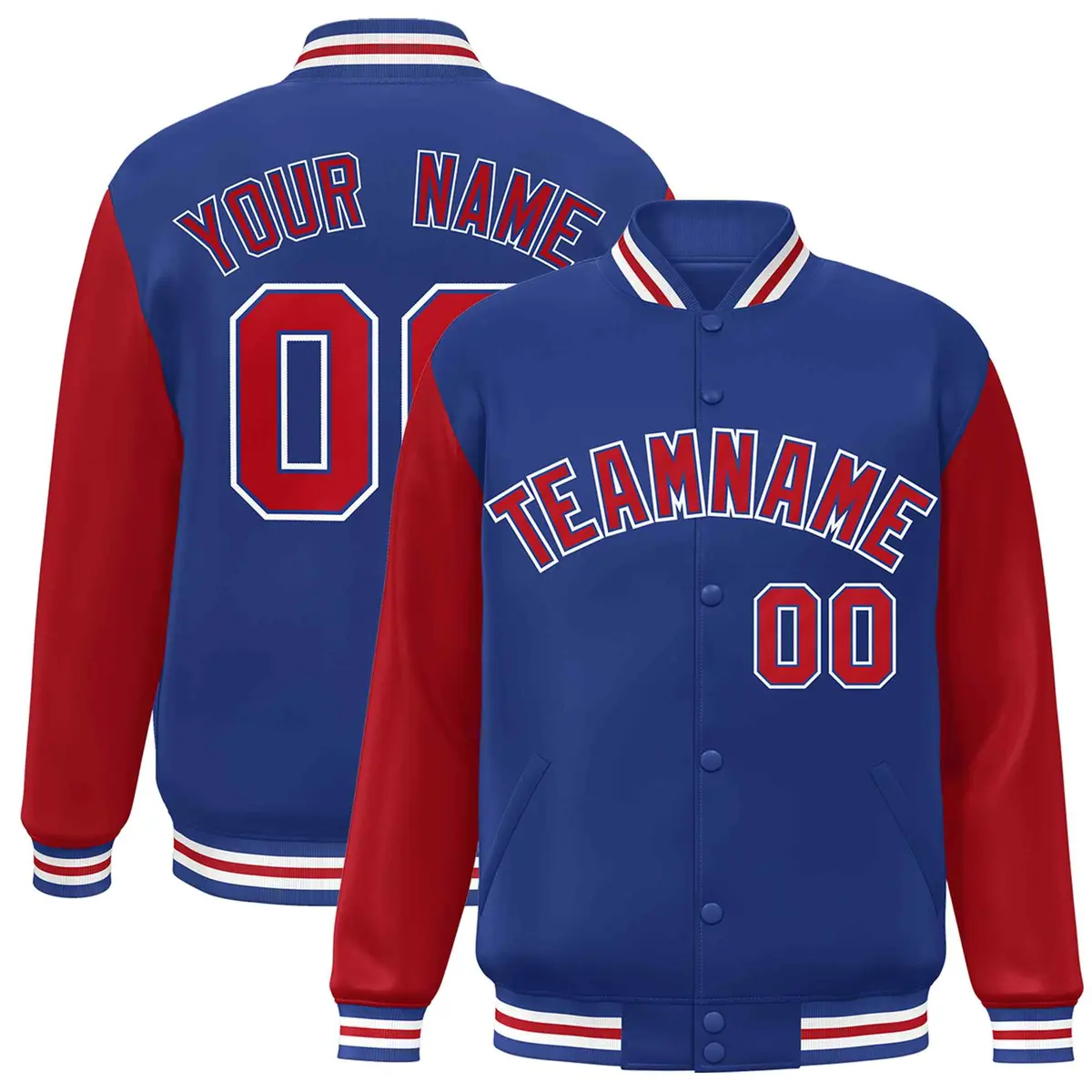 Royal Red Raglan Varsity Full-Snap Letterman Jacket