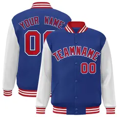 Royal Red Raglan Varsity Full-Snap Letterman Jacket
