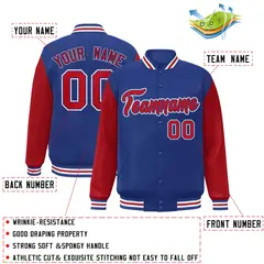 Royal Red Raglan Varsity Full-Snap Letterman Jacket 2