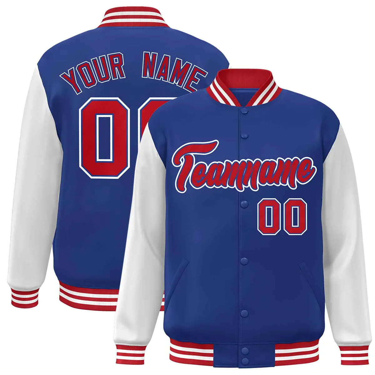 Royal Red Raglan Varsity Full-Snap Letterman Jacket
