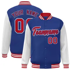 Royal Red Raglan Varsity Full-Snap Letterman Jacket
