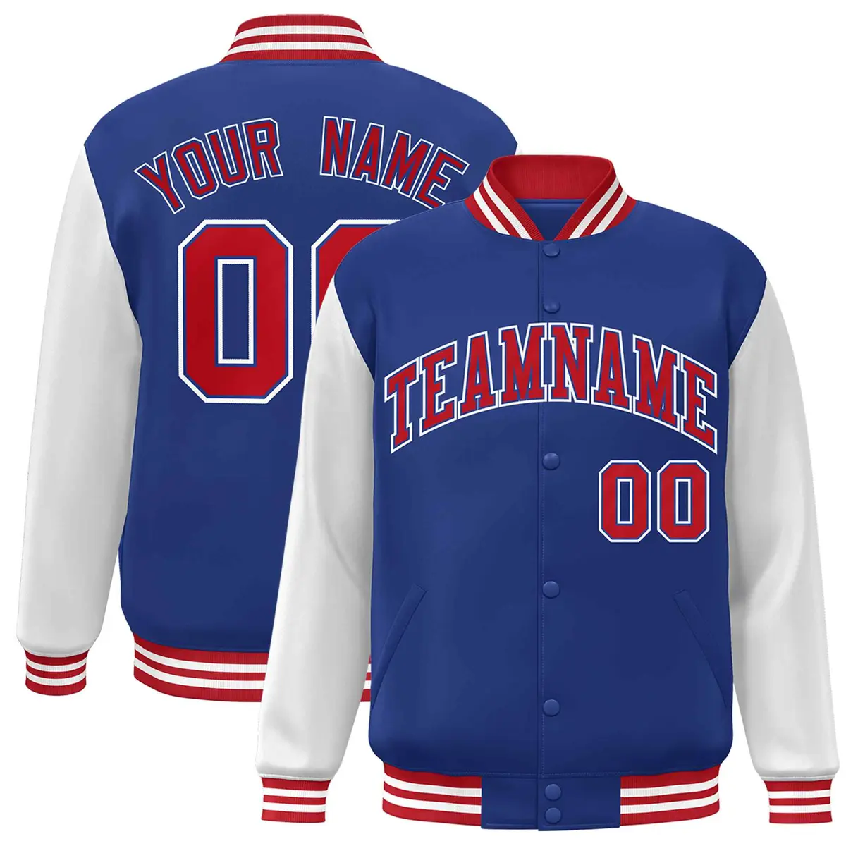 Royal Red Raglan Varsity Full-Snap Letterman Jacket
