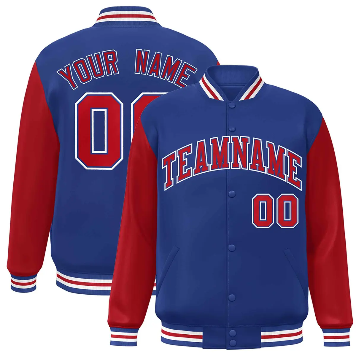Royal Red Raglan Varsity Full-Snap Letterman Jacket