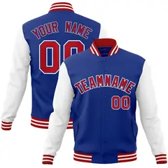 Royal Red Raglan Varsity Full-Snap Letterman Jacket