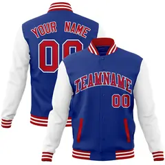 Royal Red Raglan Varsity Full-Snap Letterman Jacket