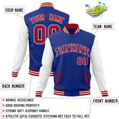 Royal Red Raglan Varsity Full-Snap Letterman Jacket 4
