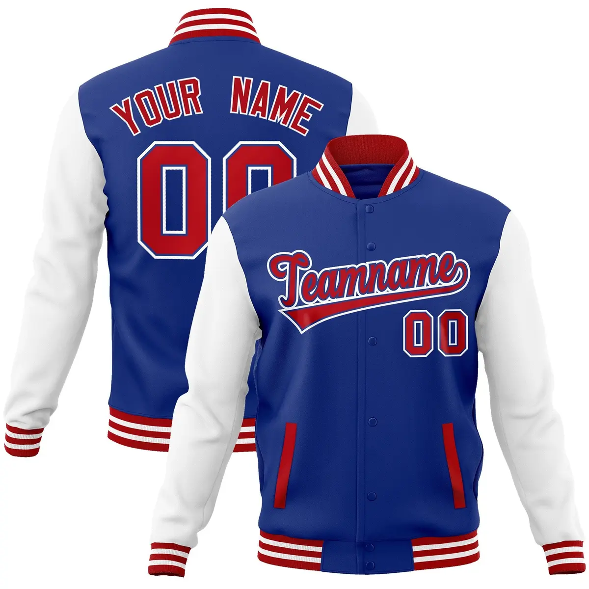 Royal Red Raglan Varsity Full-Snap Letterman Jacket