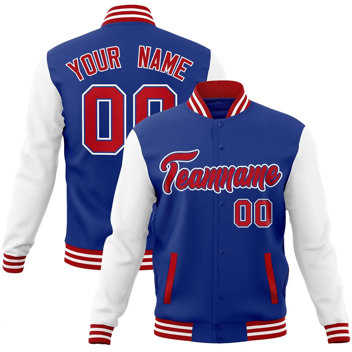 Royal Red Raglan Varsity Full-Snap Letterman Jacket