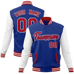 Royal Red Raglan Varsity Full-Snap Letterman Jacket