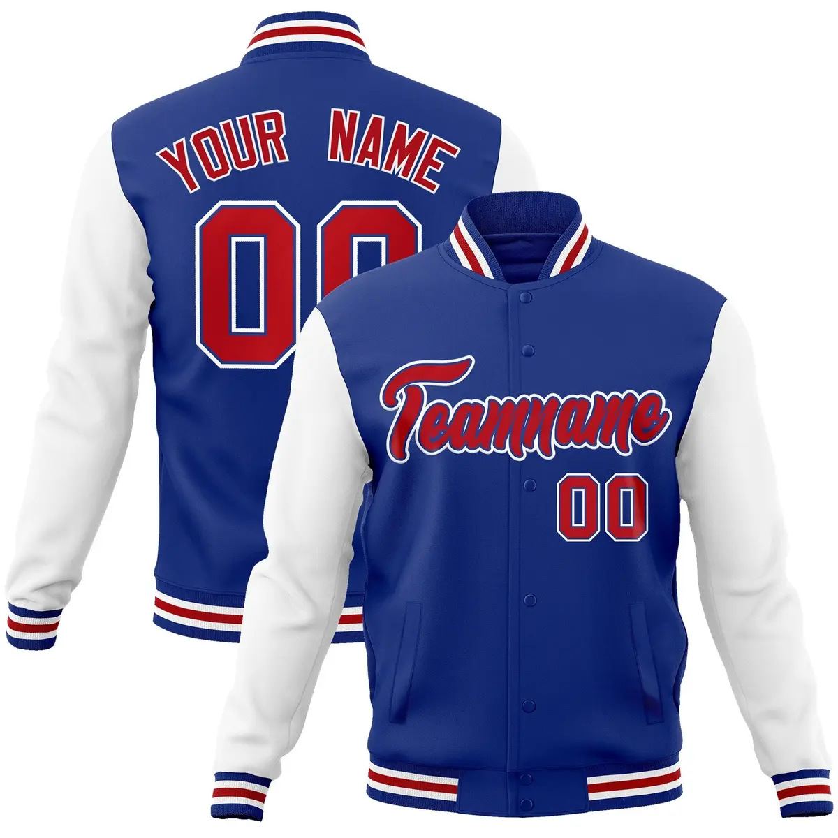 Royal Red Raglan Varsity Full-Snap Letterman Jacket