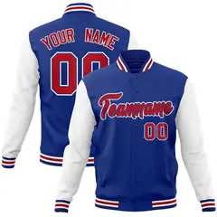 Royal Red Raglan Varsity Full-Snap Letterman Jacket